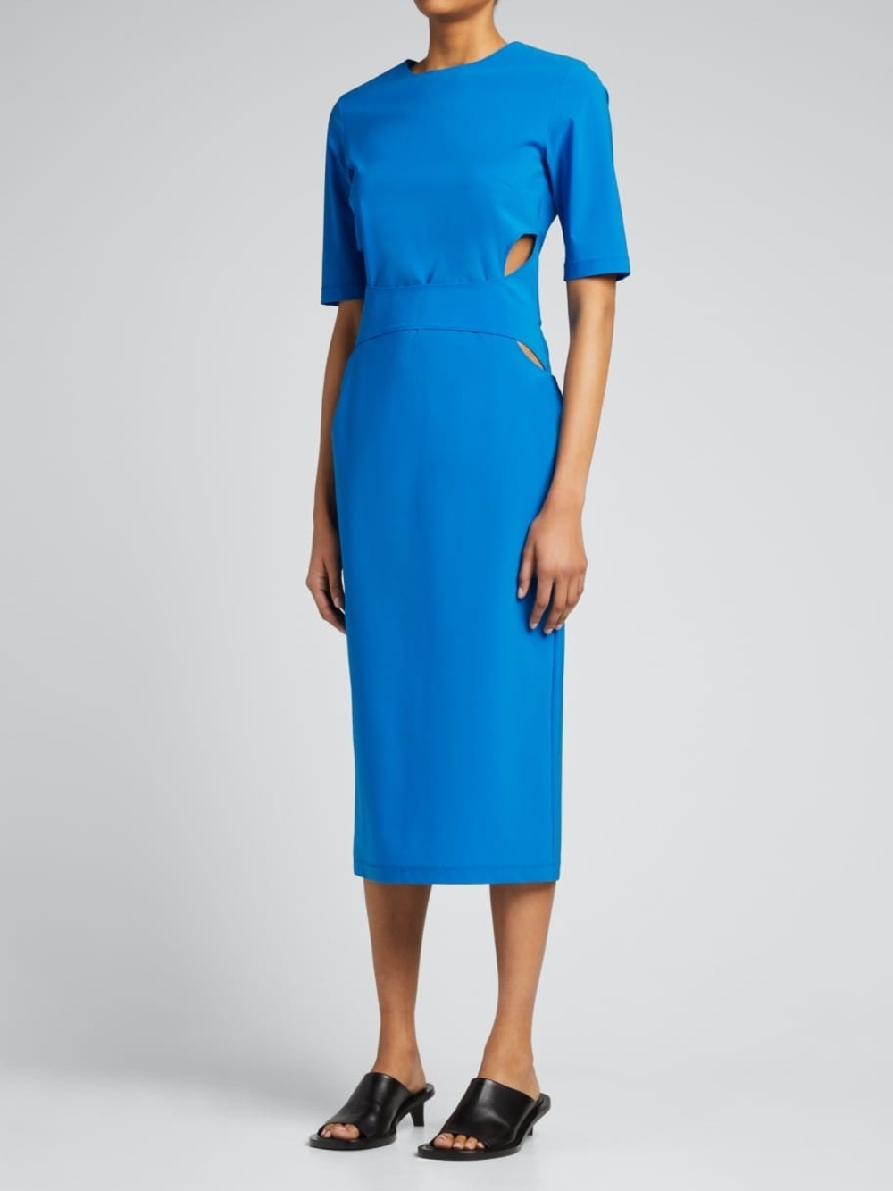 Cutout Waist Midi Dress in Bright Blue
